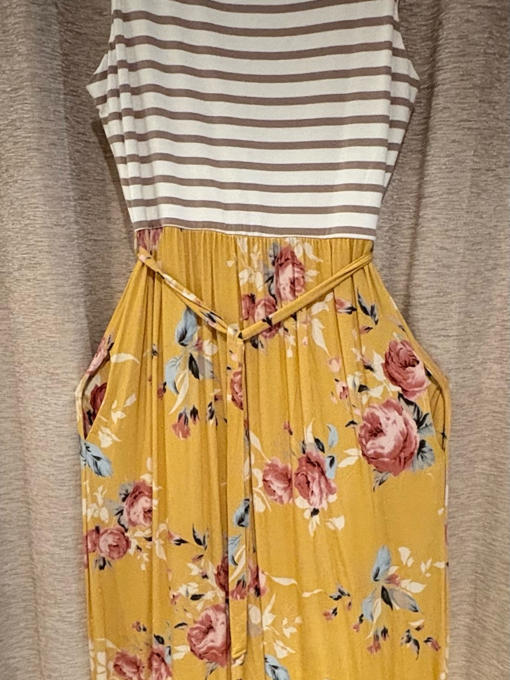Lux & Co Striped Top Yellow Floral Maxi Knit Dress XL New With Tags